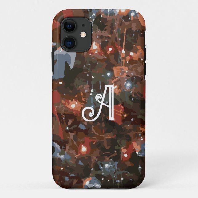 Monogram Initial Festive Christmas Tree Lights Case-Mate iPhone Case (Back)