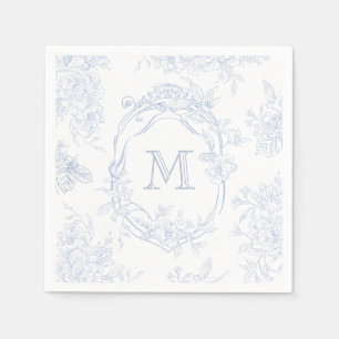 Monogram Initial Floral Blue Toile Wedding Bridal Napkin