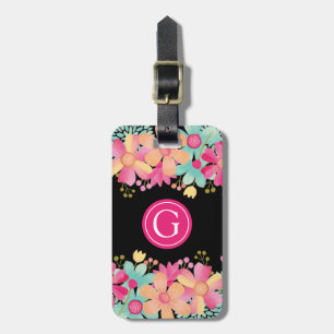 Monogram Initial Floral Painting Luggage Bag ID Luggage Tag