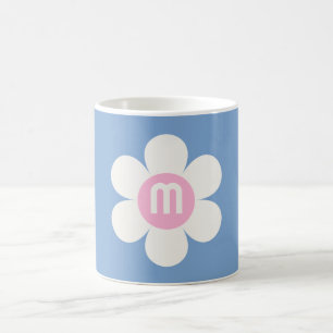 Monogram Initial Flower Power Daisy pink & blue Coffee Mug