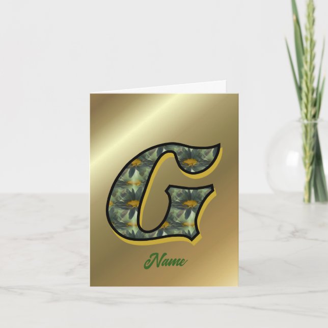 Monogram Initial G Daisies Art Personalised Note Card (Front)