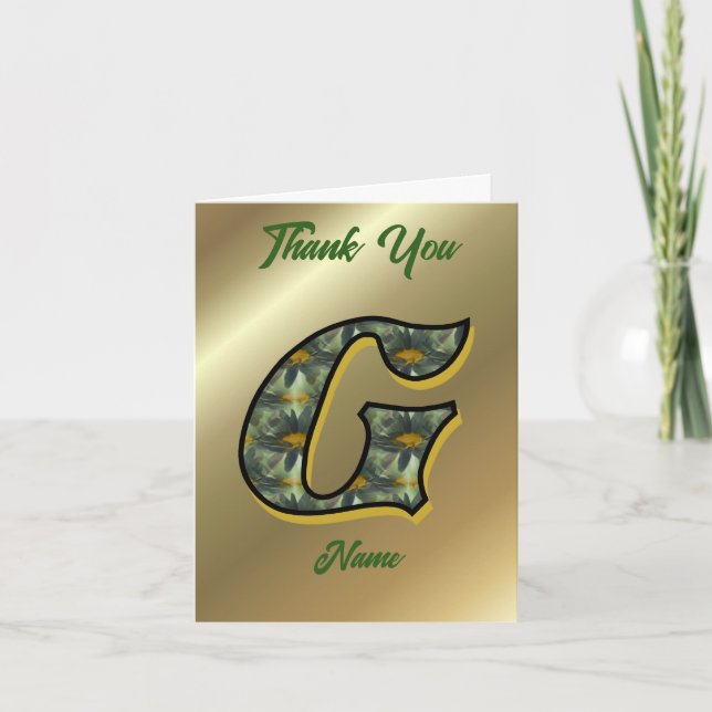 Monogram Initial G Daisies Art Personalised Thank You Card (Front)