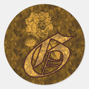 Monogram Initial G Elegant Gold Peony Flower Classic Round Sticker