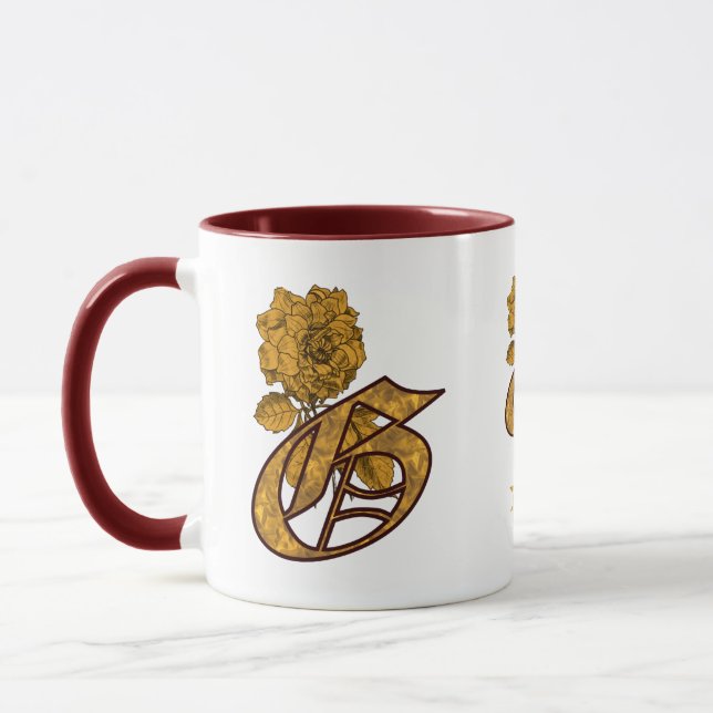 Monogram Initial G Elegant Gold Peony Personalised Mug (Left)