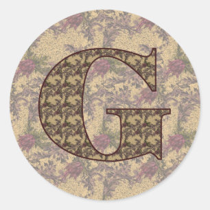 Monogram Initial G Elegant Vintage Floral Classic Round Sticker