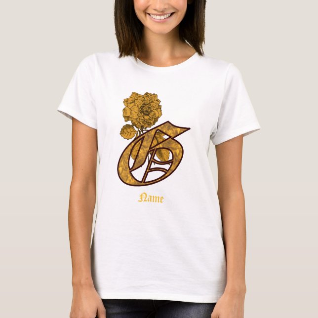 Monogram Initial G Gold Peony Flower Personalised T-Shirt (Front)