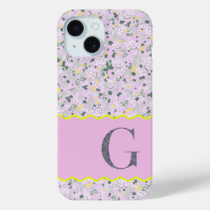 MONOGRAM INITIAL G LILAC LITTLE FLOWERS iPhone 15 CASE