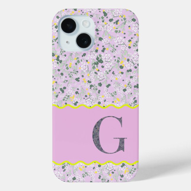 MONOGRAM INITIAL G LILAC LITTLE FLOWERS Case-Mate iPhone CASE (Back)
