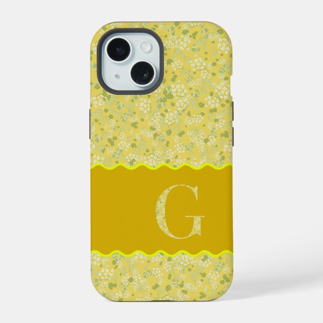 MONOGRAM INITIAL G YELLOW LITTLE FLOWERS iPhone 15 CASE (Back)