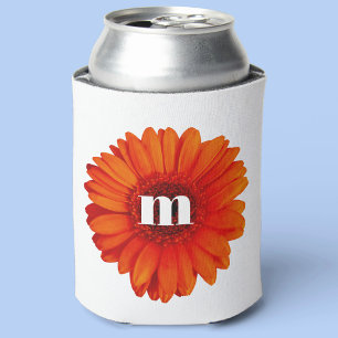 Monogram Initial Gerbera Daisy Can Cooler