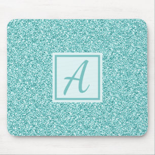 Monogram Initial Girly Blue Sparkle Mouse Mat