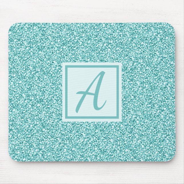 Monogram Initial Girly Blue Sparkle Mouse Mat (Front)
