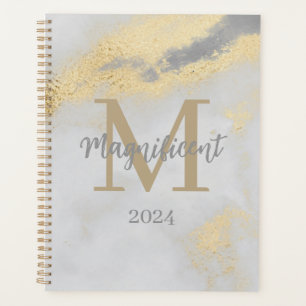 Monogram Initial Gold and Grey Marble 2024 Undated Planner