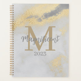 Monogram Initial Gold and Grey Marble Planner