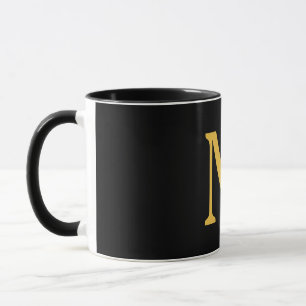 Monogram Initial Gold Black Custom Name Gift Mug