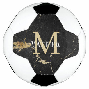 Monogram Initial Gold Black Marble Football