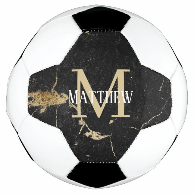 Monogram Initial Gold Black Marble Football (Front)