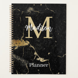 Monogram Initial Gold Black Marble Undated Planner