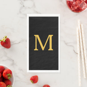 Monogram Initial Gold Golden Black Custom Name Napkin