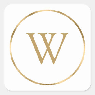 Monogram Initial Gold Modern Square Sticker