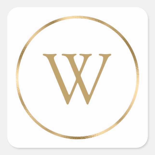 Monogram Initial Gold Modern Square Sticker (Front)