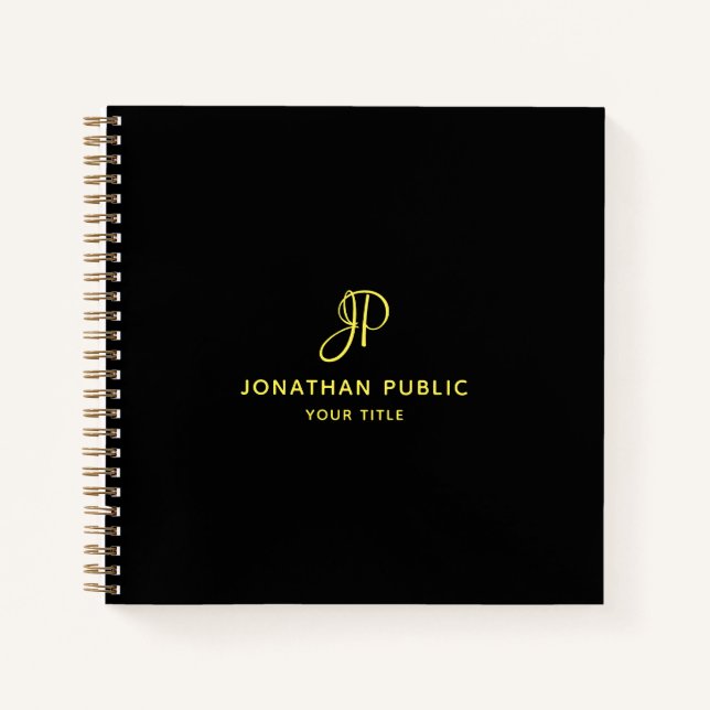 Monogram Initial Gold Script Business Template Notebook (Front)