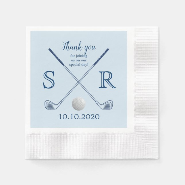 Monogram Initial Golf Clubs Cocktail Party Napkins (Front)