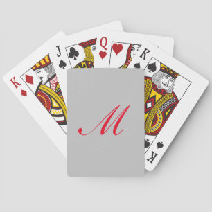 Monogram Initial Grey Red Unique Playing Cards