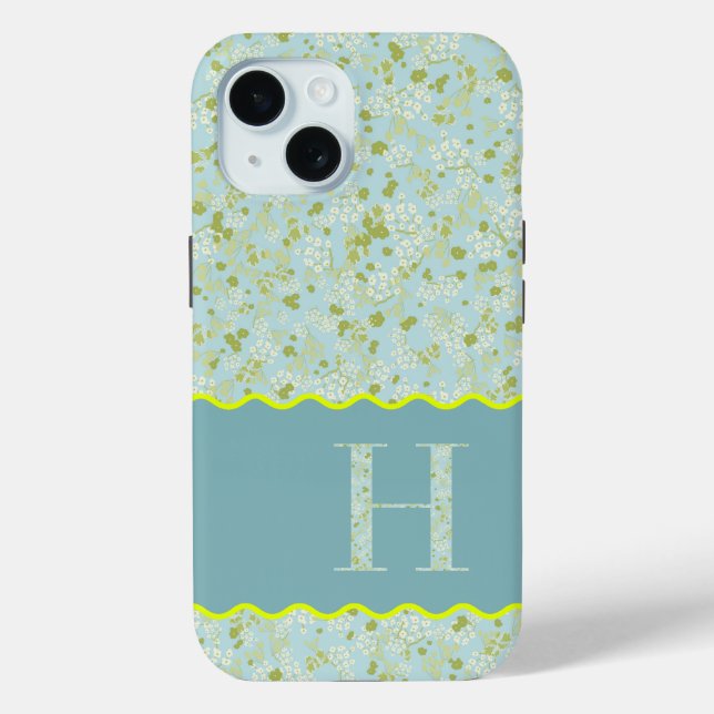 MONOGRAM INITIAL H ACQUA LITTLE FLOWERS Case-Mate iPhone CASE (Back)