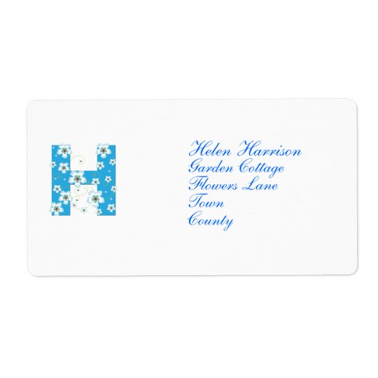 Monogram initial H blue floral address labels