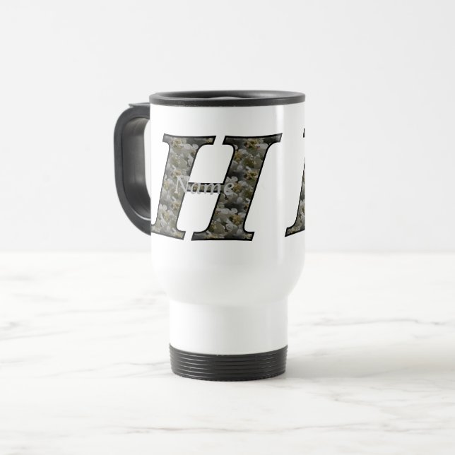 Monogram Initial H Hydrangea Flowers Personalised Travel Mug (Front Left)