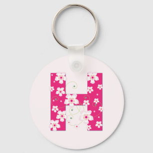Monogram initial H pretty pink floral keychain