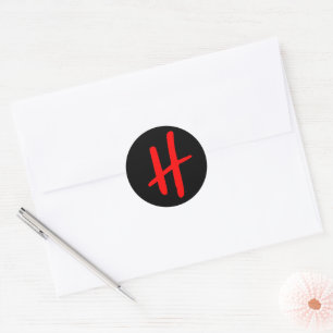 MONOGRAM INITIAL H RED AND BLACK CLASSIC ROUND STICKER