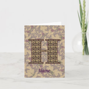 Monogram Initial H Vintage Floral Personalised Note Card