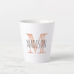 Monogram Initial Hand Lettered Name Latte Mug<br><div class="desc">A stylish modern latte mug featuring a sketched font style coral monogram initial with hand lettered style typeface name overlay in soft grey black. A great looking mug for your kitchen,  or dorm room. The perfect gift for your daughter when she goes off to college.</div>