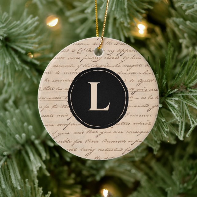 Monogram Initial Handwritten Paper Antique Letter Ceramic Tree Decoration (Tree)