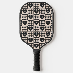 Monogram Initial Hearts Chequered Personalised Pickleball Paddle