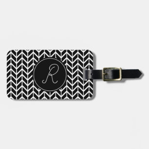 Monogram Initial Herringbone Pattern Black & White Luggage Tag