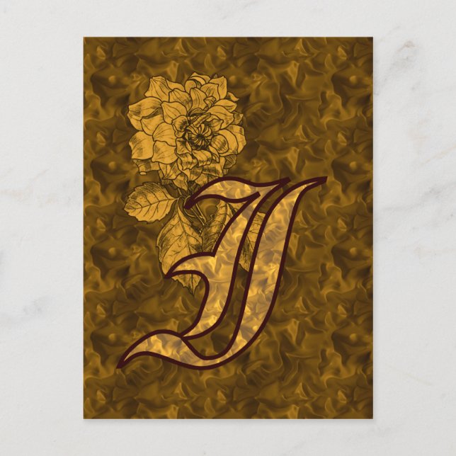 Monogram Initial I Elegant Gold Peony Flower Postcard (Front)