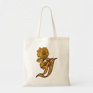 Monogram Initial I Elegant Gold Peony Flower Tote Bag