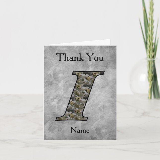 Monogram Initial I Hydrangea Flowers Personalised Thank You Card (Front)