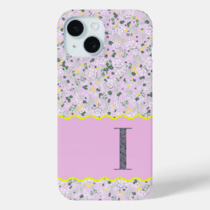 MONOGRAM INITIAL I LILAC LITTLE FLOWERS iPhone 15 CASE