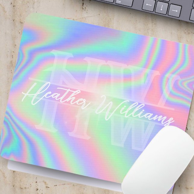 Monogram Initial Iridescent Hologram Mousepad (Creator Uploaded)