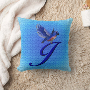 Monogram Initial J Bluebird American MoJo Pillow