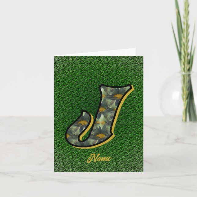 Monogram Initial J Daisies Art Personalised Note Card (Front)