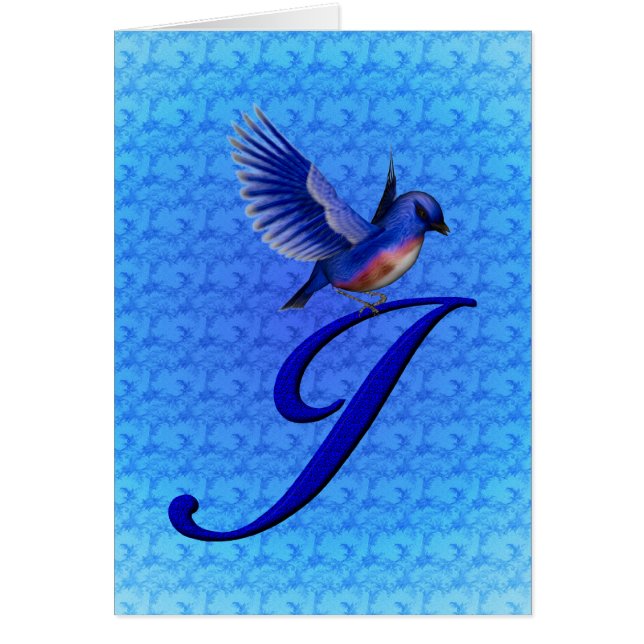 Monogram Initial J Elegant Bluebird Card (Front)