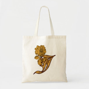 Monogram Initial J Elegant Gold Peony Flower Tote Bag