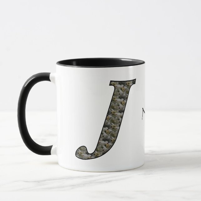 Monogram Initial J Hydrangea Flowers Personalised Mug (Left)