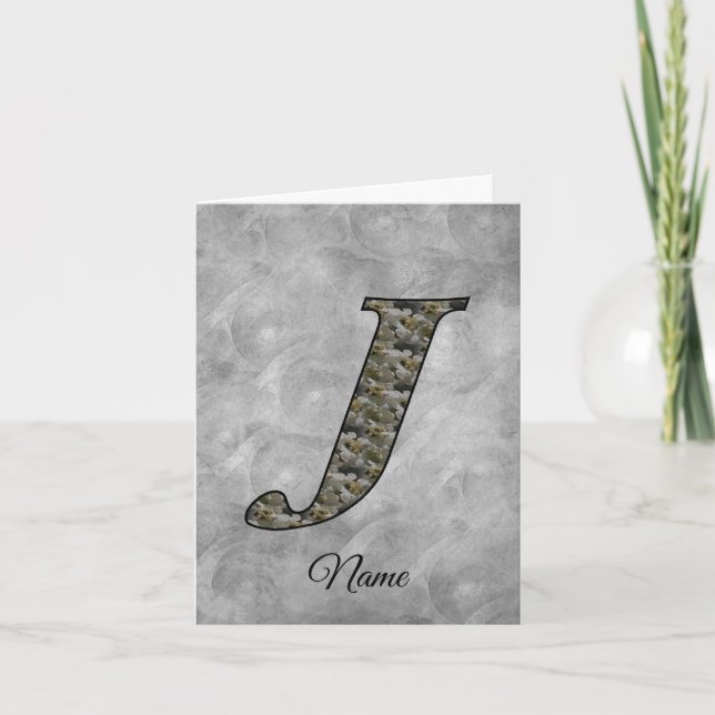 Monogram Initial J Hydrangea Flowers Personalised Note Card (Front)