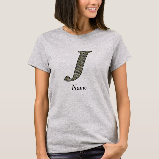 Monogram Initial J Hydrangea Flowers Personalised T-Shirt (Front)